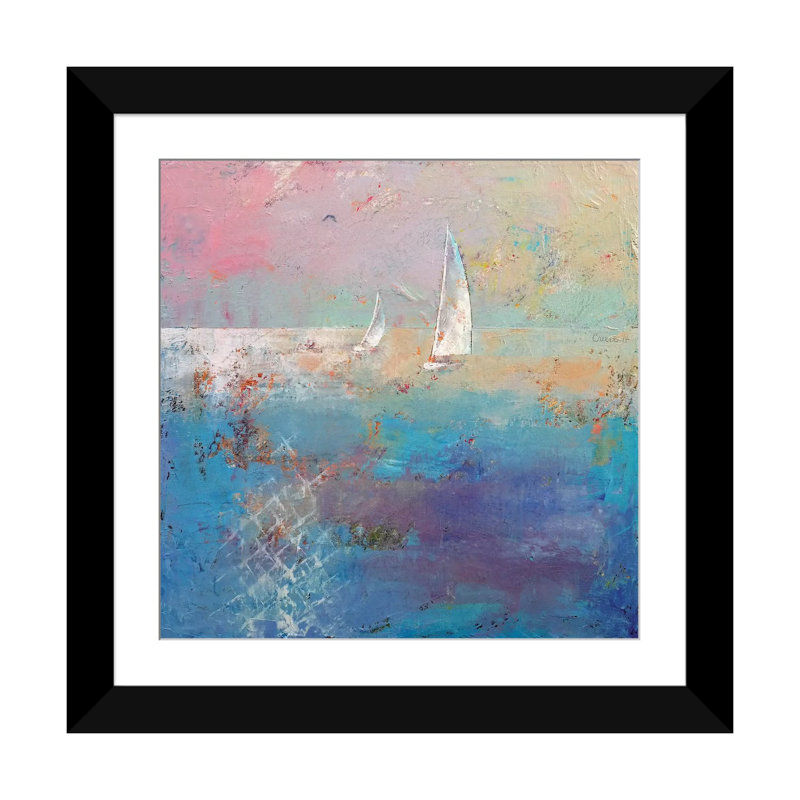 « voilier », reproduction d’art sur toile, H 16 po x l 16 po x P 1 po, Papier d'art encadré noir, Blanc
