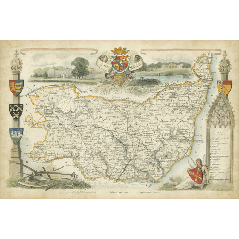 Map Of Suffolk - Wrapped Canvas Print, 81cm H x 122cm W