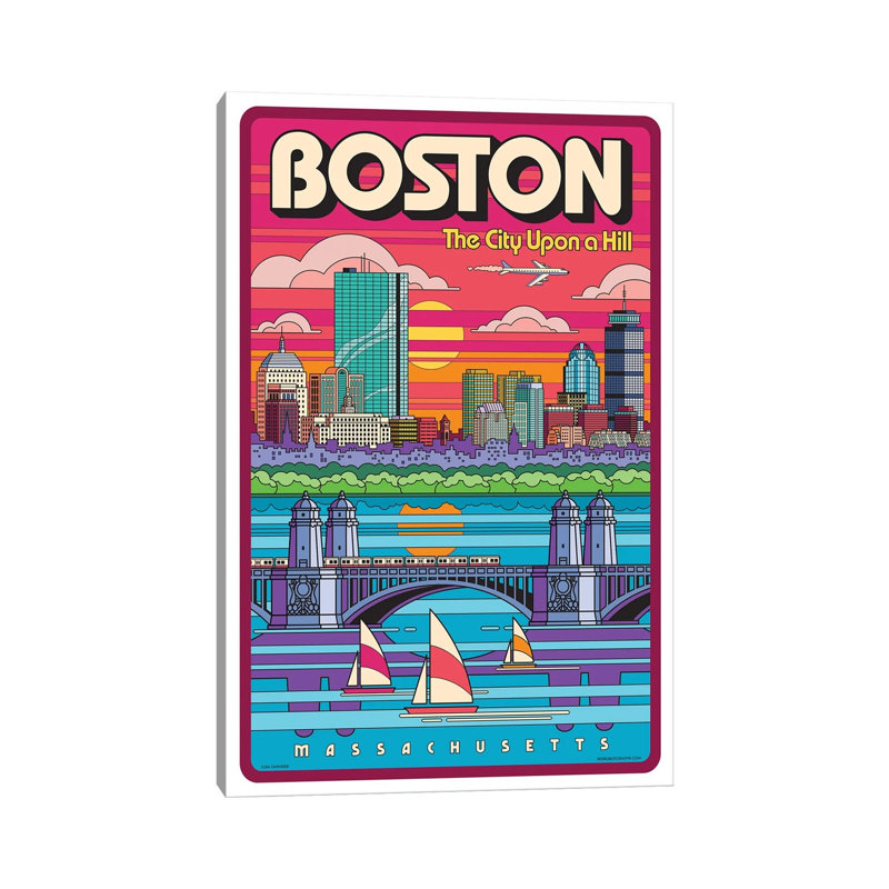 Boston Pop Art Travel Poster 1 Piece Wrapped Canvas Wall Art, 152.5 cm H x 101.5 cm W
