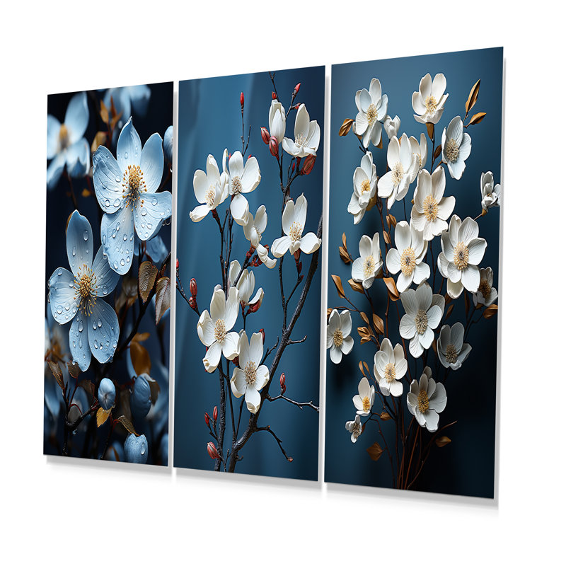 Fleurs de cornouiller dans des tons de gris - ensemble de 3 impressions de cornouiller, H 28 po x l 36 po