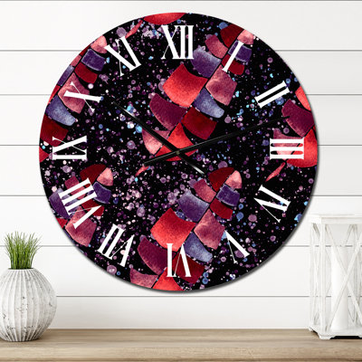 Tropical Red Leaves on Black - Modern Wall Clock