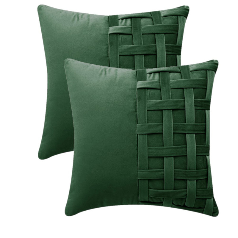 Housse de coussin en velours géométrique 18 po, Housse de coussin seulement - sans coussin, Vert foncé