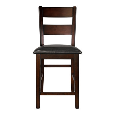 Counter Height Chairs, Of 2, Cherry Finish, Wood Frame, Faux Leather Upholstered Seat Chairs 2pc, Finish Wood, Seat, Classic Design