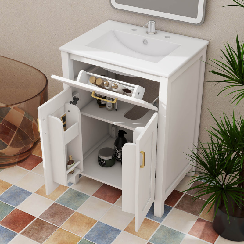 Évier à lessive 24 po intégré avec armoire intégrée, Blanc