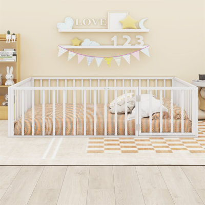 Metal Floor Bed Frame With Fence And Door