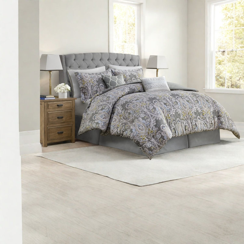 Ensembles de literie complète surdimensionnés en coton, confort moderne damassé gris pour la maison