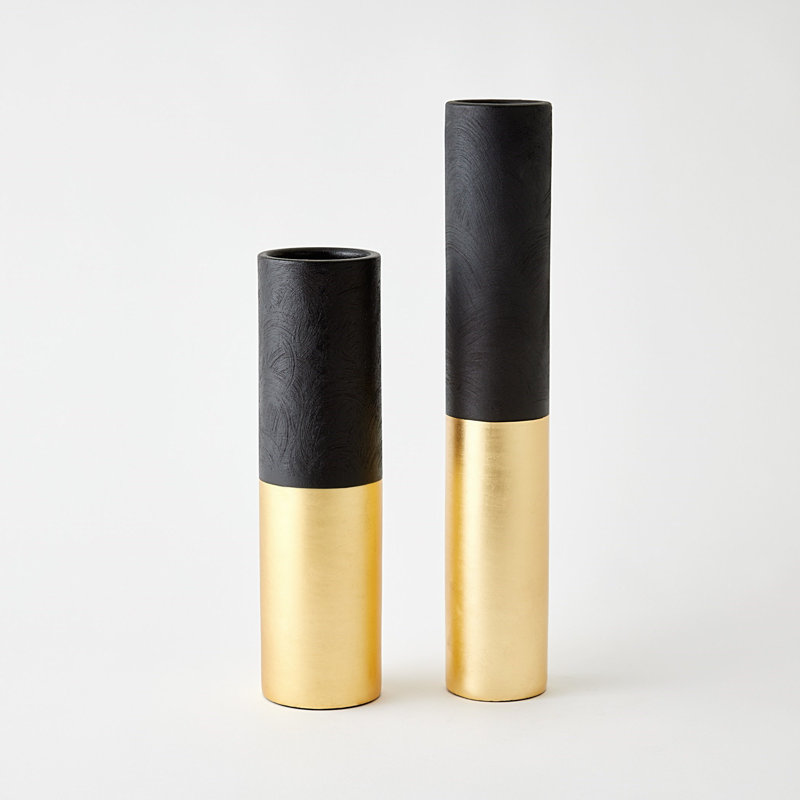 Collins Vase-Matte Black/Gold Metallic-Lg, 14" H x 5" W x 5" D