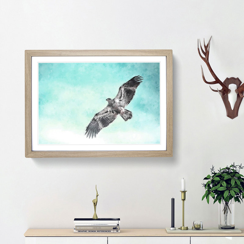 Eagle Bird in the Clouds - Picture Frame Graphic Art Print, Oak Framed, 24cm H x 33cm W x 2cm D