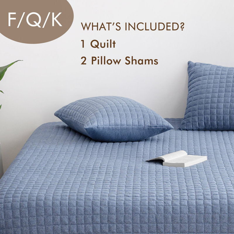 Ensemble de courtepointe 3 pièces Wayfair Basics, Courtepointe double et 2 taies décoratives standa, Bleu marine chiné
