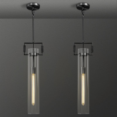 1 - Light Kitchen Island Pendant Light With Cylinder Glass (Set of 2)