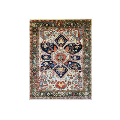 Tapis oriental en laine noué à la main 8 pi 2 po x 10 pi brun avec bleu Seeripe Heris 1EEBA278B27B462BB5ABBB39C4C54279