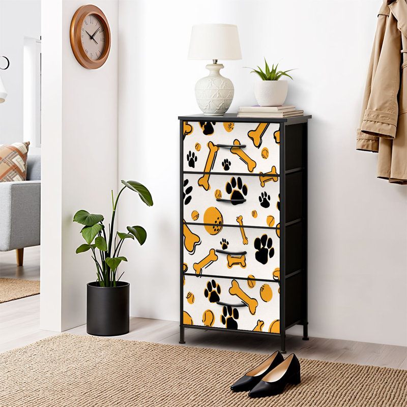 4 Drawer Dresser for Bedroom, Narrow Chest of Drawers, Wooden Top and Study Iron Frame 18"x37.5"-(WxH)