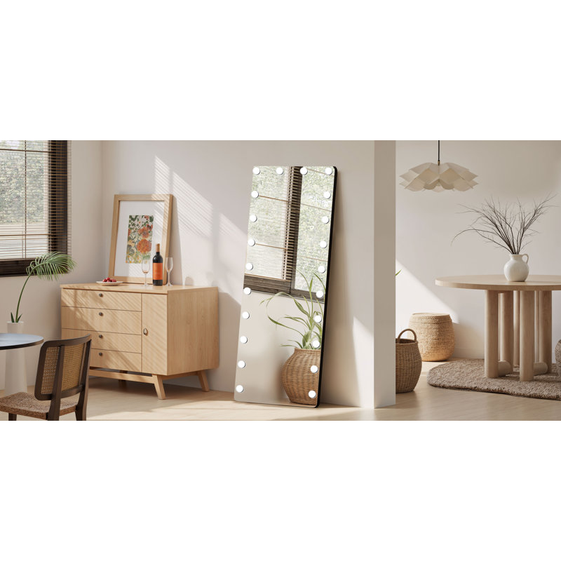 Hollywood Style Full Length LED Mirror – Tempered Glass, Exposed Bulb Front Light, 3 Color Modes, Includes Stand, 65"  x 22" 
