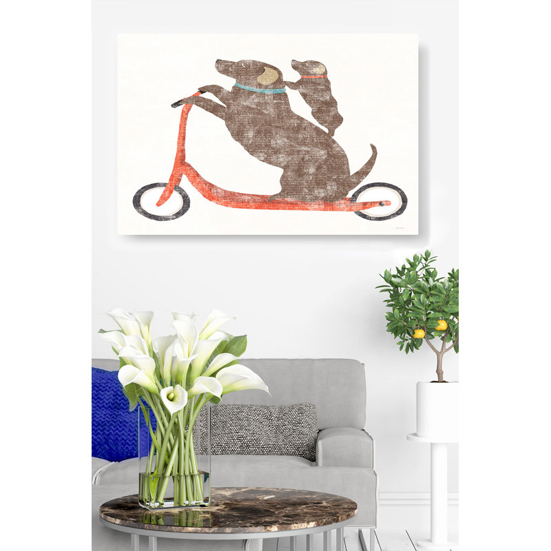 Labrador, chiens, scooter, laboratoire de chocolat, mignon, brun, rouge, blanc, H 24 po x l 36 po x P 1,5 po