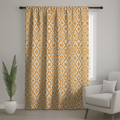 Rideaux de fenêtre orange à motif ikat, voilages et voilages occultants - 1 panneau