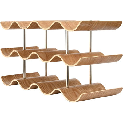 Countertop Wine Rack - 12 Bottle Freestanding Wine Bottle Holder Stand - 3 Tier Wooden Wine Storage Rack - Wavy Wine Organizer For Cabinet Pantry Home