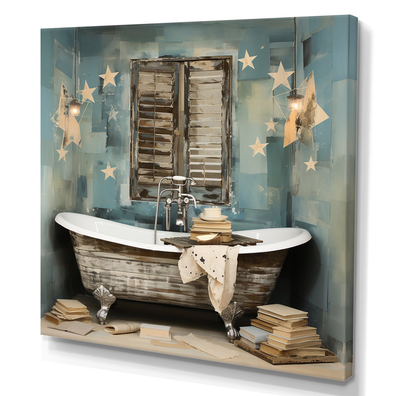 Blue Rustic Bathroom Retreat - Art mural de salle de bain, H 30 po x l 30 po x P 1,5 po