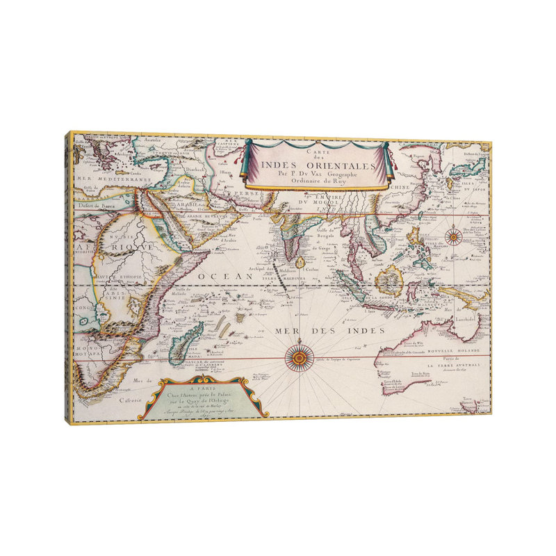 Antique Map of Indian Ocean 1 Piece Wrapped Canvas Painting, 30.48 cm H x 45.72 cm W