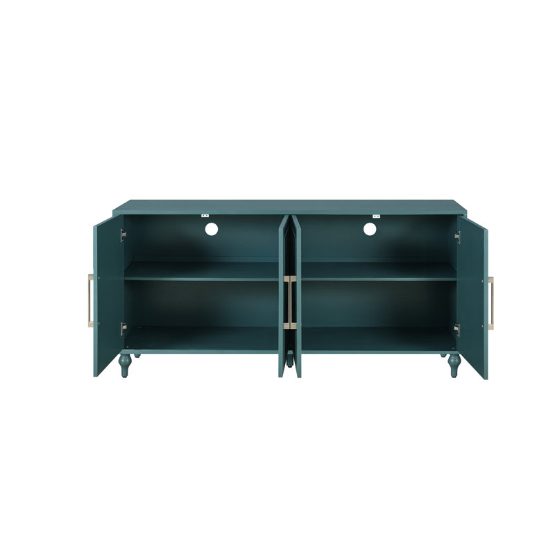Storage Cabinet With Metal Handle, Modern Sideboard With Adjustable Shelves, Emerald Teal