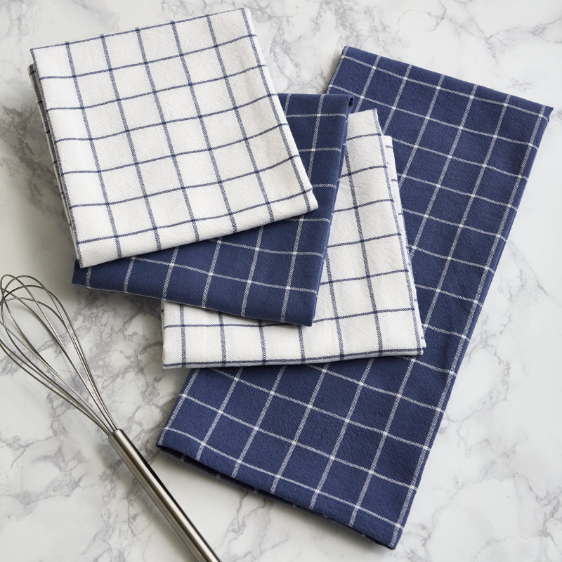 Printed Microfiber Dishtowel Set/4, Blue Indigo