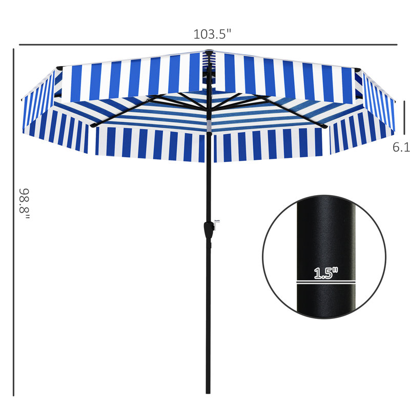 Parasol de marché extérieur 8,6 pi, aéré à deux niveaux, 8 baleines, fonction inclinable, manivelle, Upf 30+, pour patio ombragé avec toit ventilé, conception, tissu, utilisation idéale