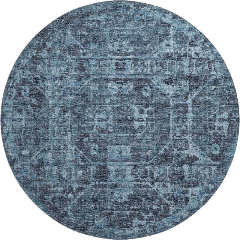 Premium Machine Washable Kelsa AMF41 Navy Rug, Round 8'