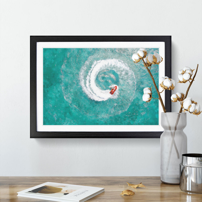 Jet Ski Whirlpool on Bear Lake - Picture Frame Painting Print, 62cm H x 87cm W x 2cm D, Black Framed