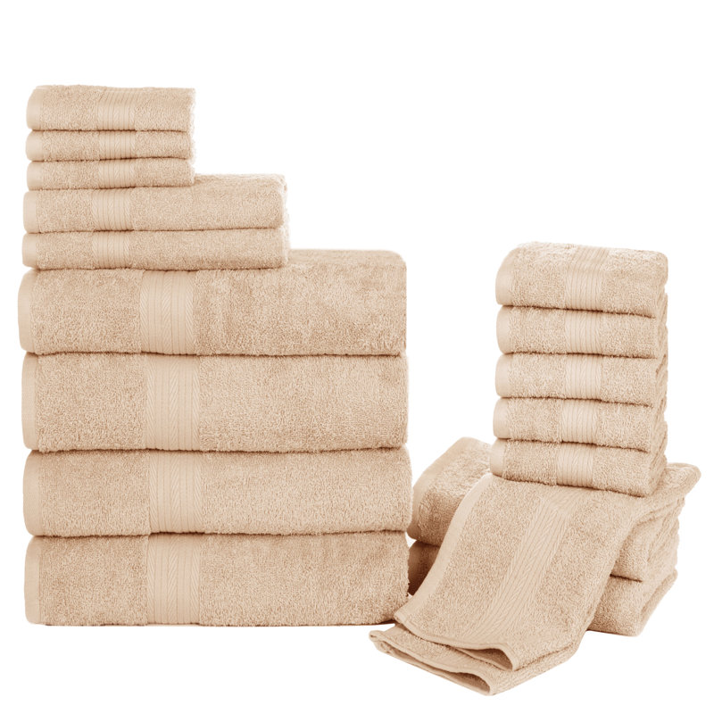 Ensemble de serviettes 100% coton doux et épais Como, Beige, Ensemble de serviettes 18 pièces