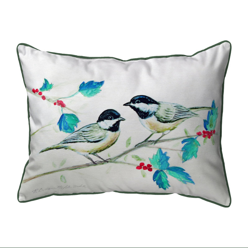 Housse de coussin d'extérieur rectangulaire Christmas Chickadees, 16 po x 20 po