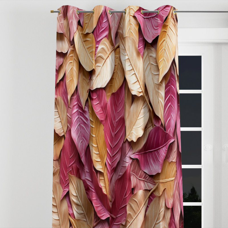 Kanter - Rideau à œillets à feuilles - Rideau floral obscurcissant - 1 panneau, L 52 po x L 63 po, Œillets dorés
