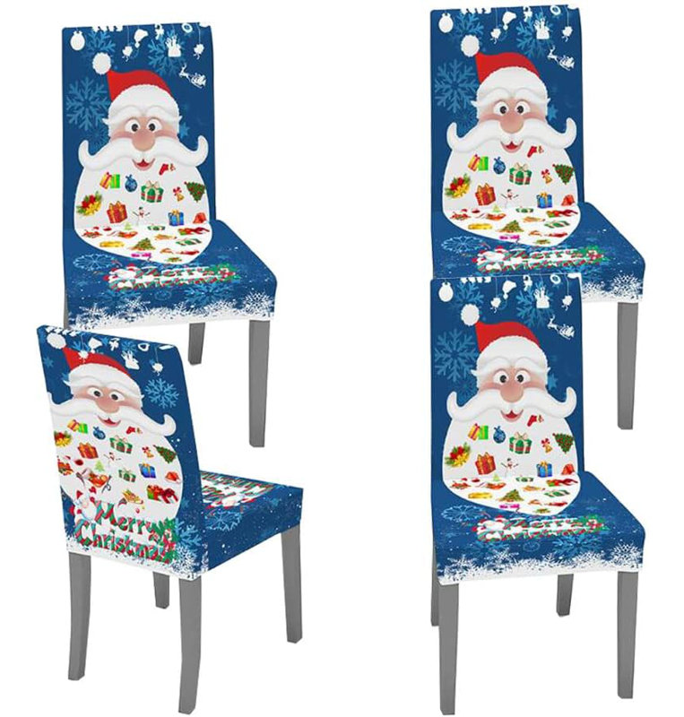 Housse de chaise de Noël 4 pièces, Bleu