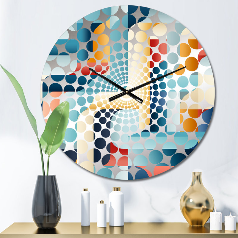Horloge murale rayée bleu à motif géométrique symétrique, Petit