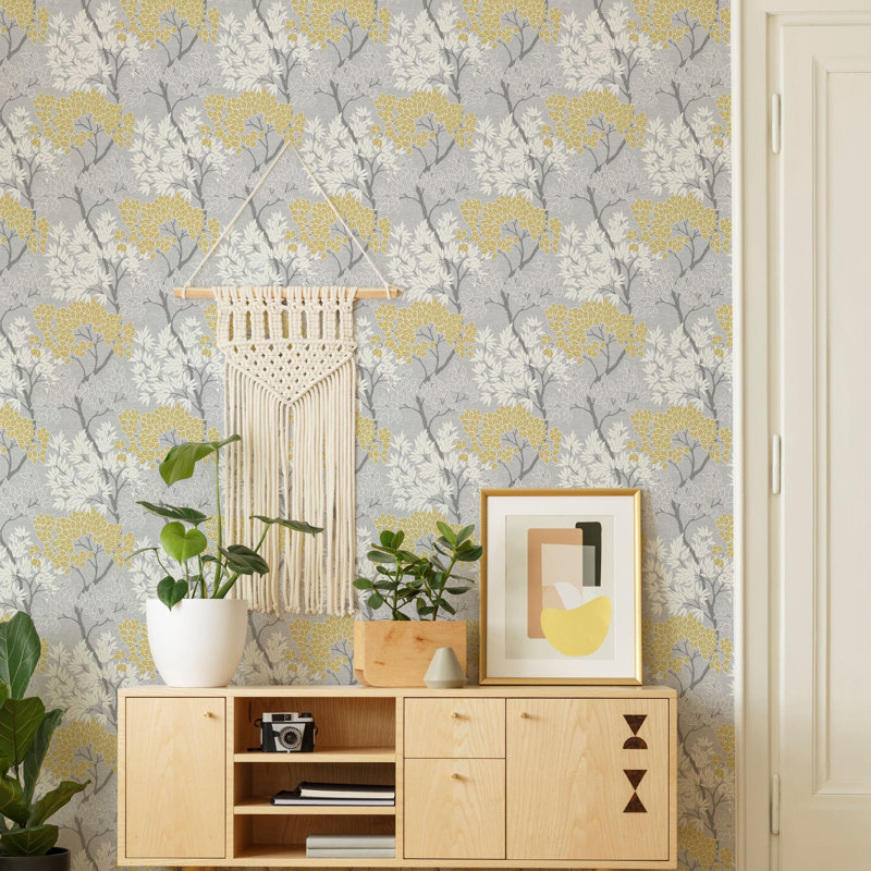 Fresco Lykke Tree Floral Wallpaper, Ochre