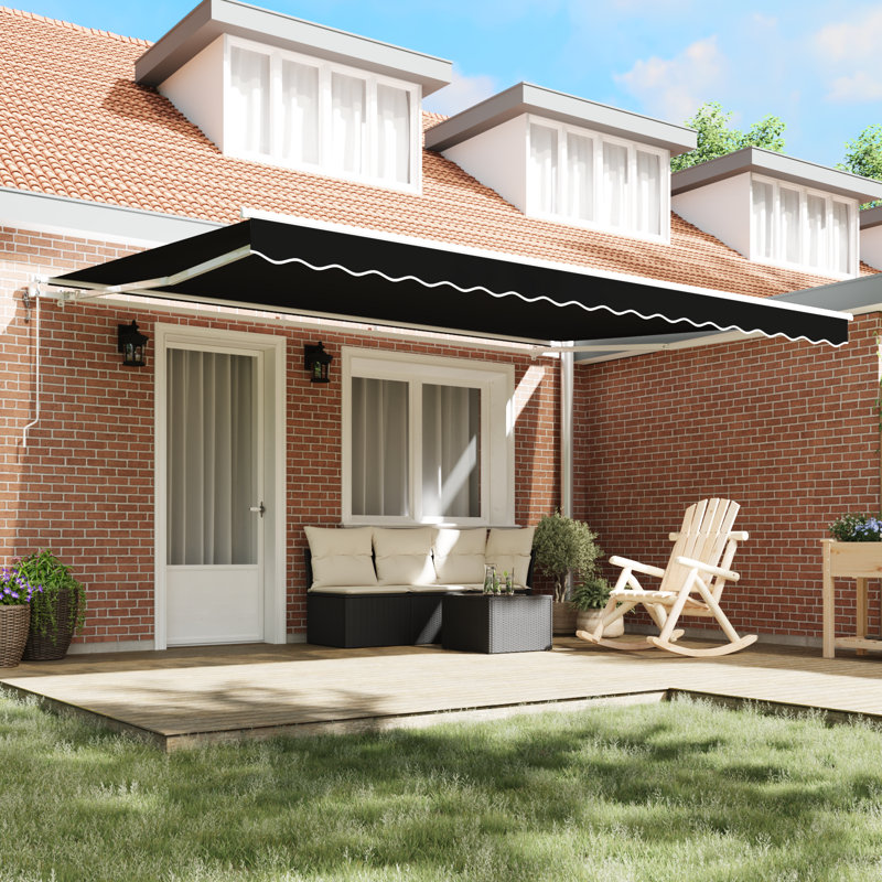 Brayden Studio Retractable Patio Awning, 450 cm W x 350 cm D, Black