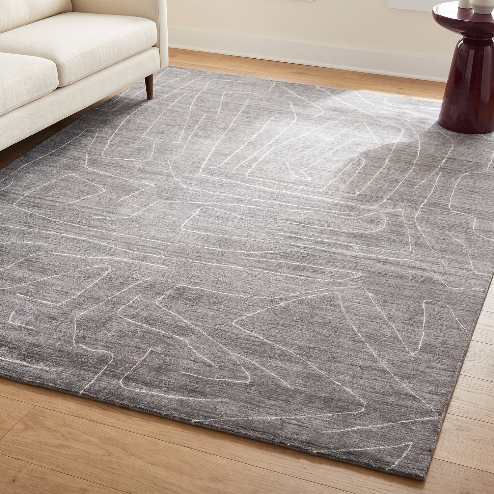 Orwell Gray Ivory Hand-Tufted Abstract Rug, Rectangle 2' x 3'