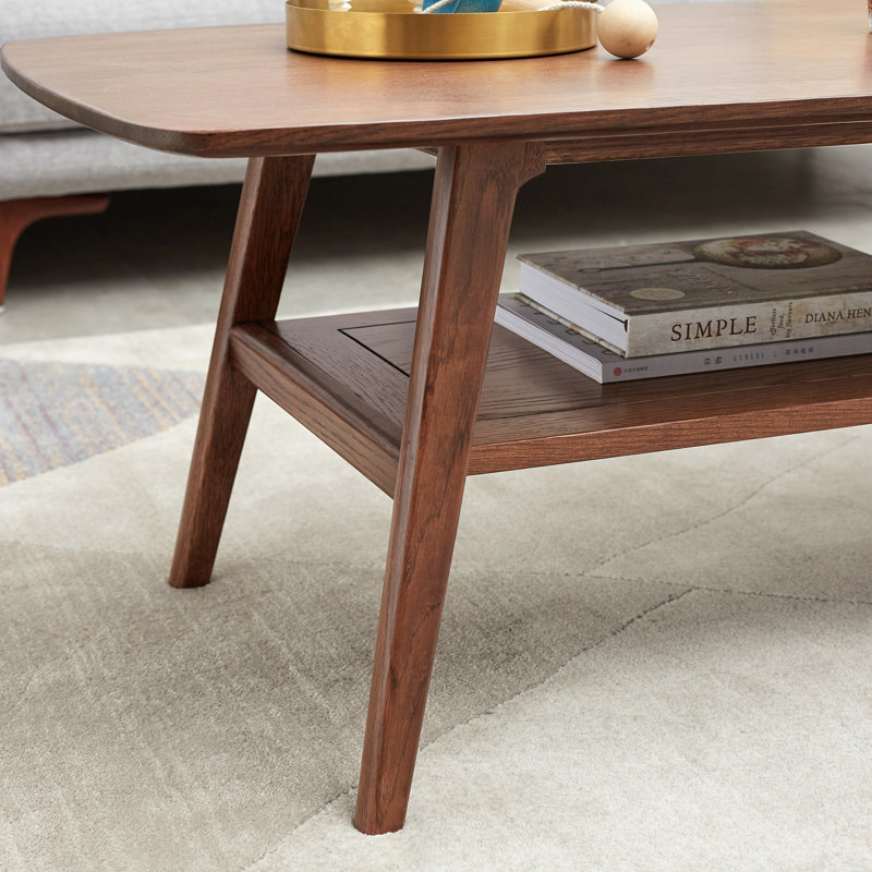 100% Solid Wood Coffee Table Easy To Assemble With Storage Shelf, 17.32" H x 47.25" L x 22.05" W, Dark Oak