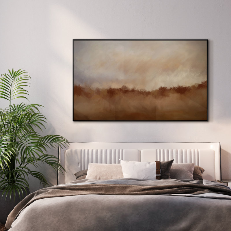 Rustic Abstract Landscape Neutral Beige and Brown Home Decor Extra Large Framed Wall Art Print (Frame Assembly Required)
