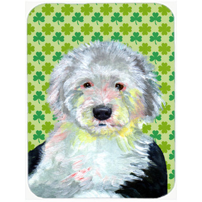 Caroline's Treasures Shamrock Lucky Irish Old English Sheepdog St. Patrick's Day Glass Cutting Board