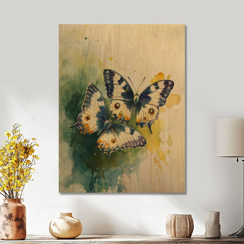 Duo de papillons de jardin - Décoration murale en bois de papillons, H 24 po x l 18 po, Rectangulaire