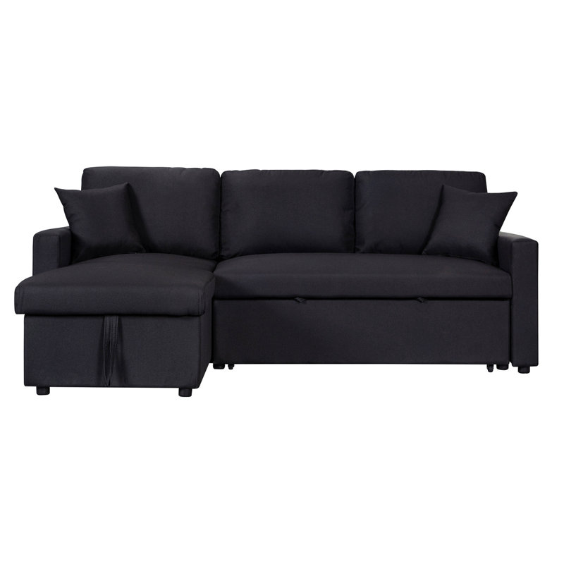 Canapé-lit modulaire réversible en tissu de lin noir 82 po avec méridienne de rangement