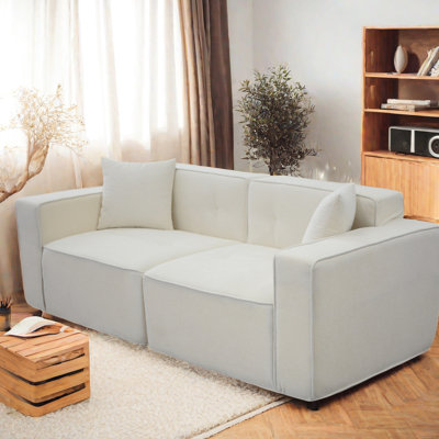3 canapé en velours - blanc, dossier rembourré, confortable, confortable pour un appartement moderne avec charge et rangement: chambre à coucher, salon,