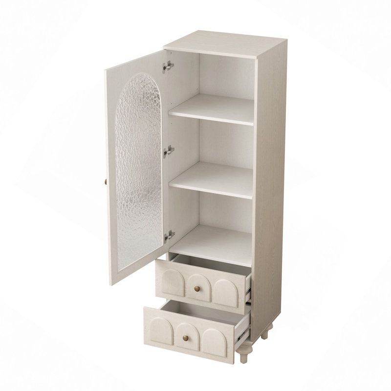 Grande armoire de présentation de 62,99 po avec porte en verre trempé, deux tiroirs et une tablette ajustable, solutions de rangement spacieuses, pour le salon, la chambre à coucher, la cuisine et le bureau