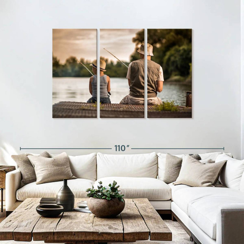 Père et fils à la pêche, H 48 po x l 74 po
