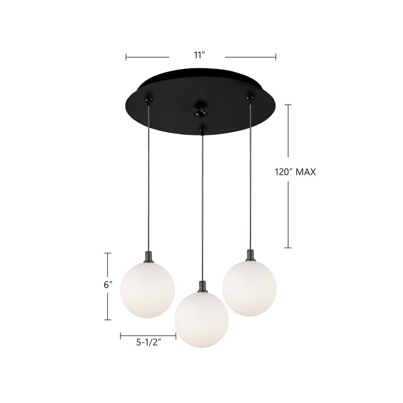 Luminaire suspendu multicolore 3 lumières Bolla, 8 W, Trois lumières, Or brossé