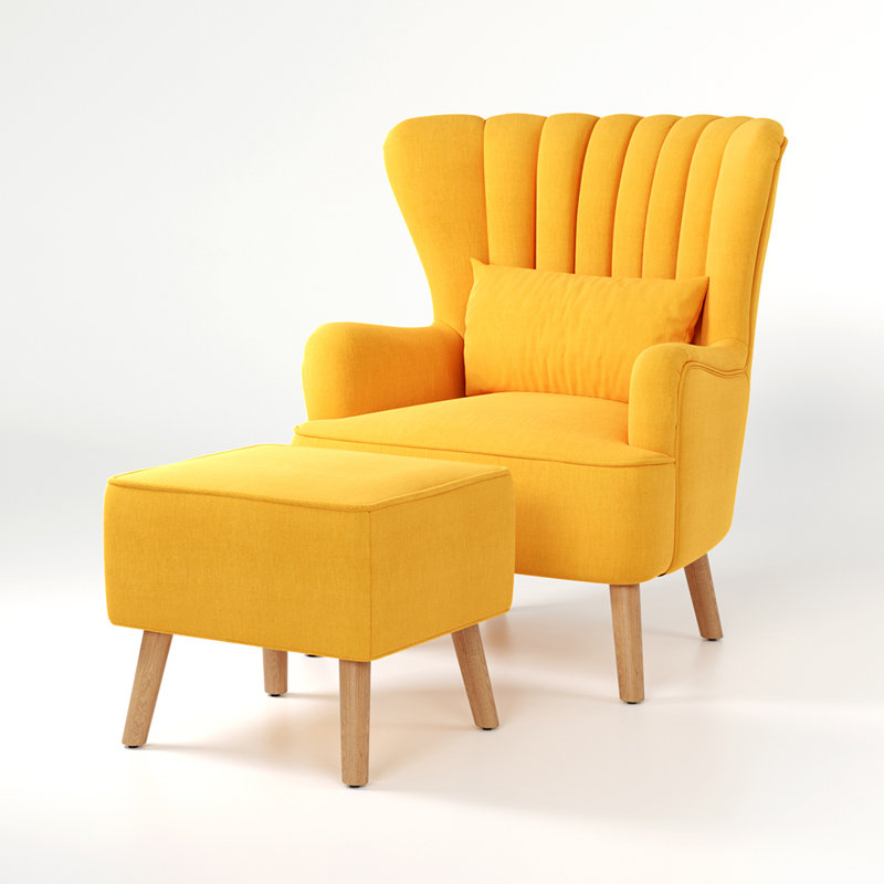 Kiro Upholstered Wingback Chair with Footstool, Yellow