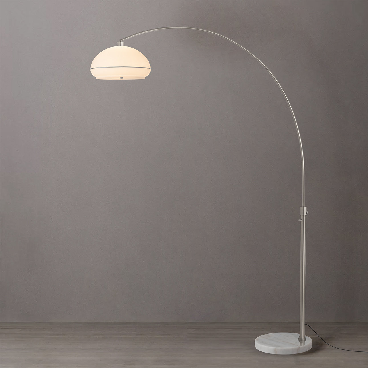 76" Marble Floor Lamp, White Marble, Satin Nickel