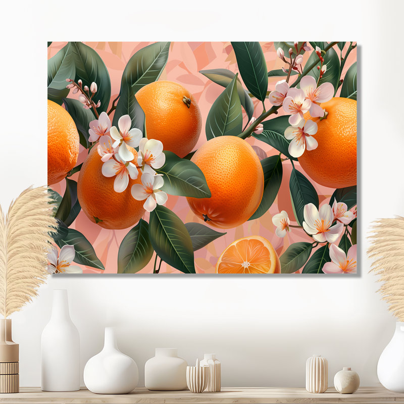 Yellow Pink Floral Orange Trees IV - Fruits Wall Art Print, 24" H x 32" W, Metal