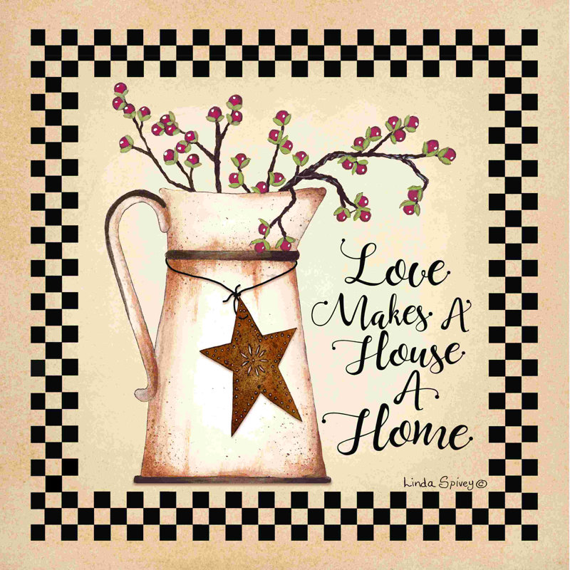 «Love Makes a House a Home» - Art textuel, H 12 po x l 12 po, No, Toile tendue