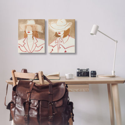  Boho Cowgirls in Hats 2 PC Canvas Wall Art Set by Grace Popp