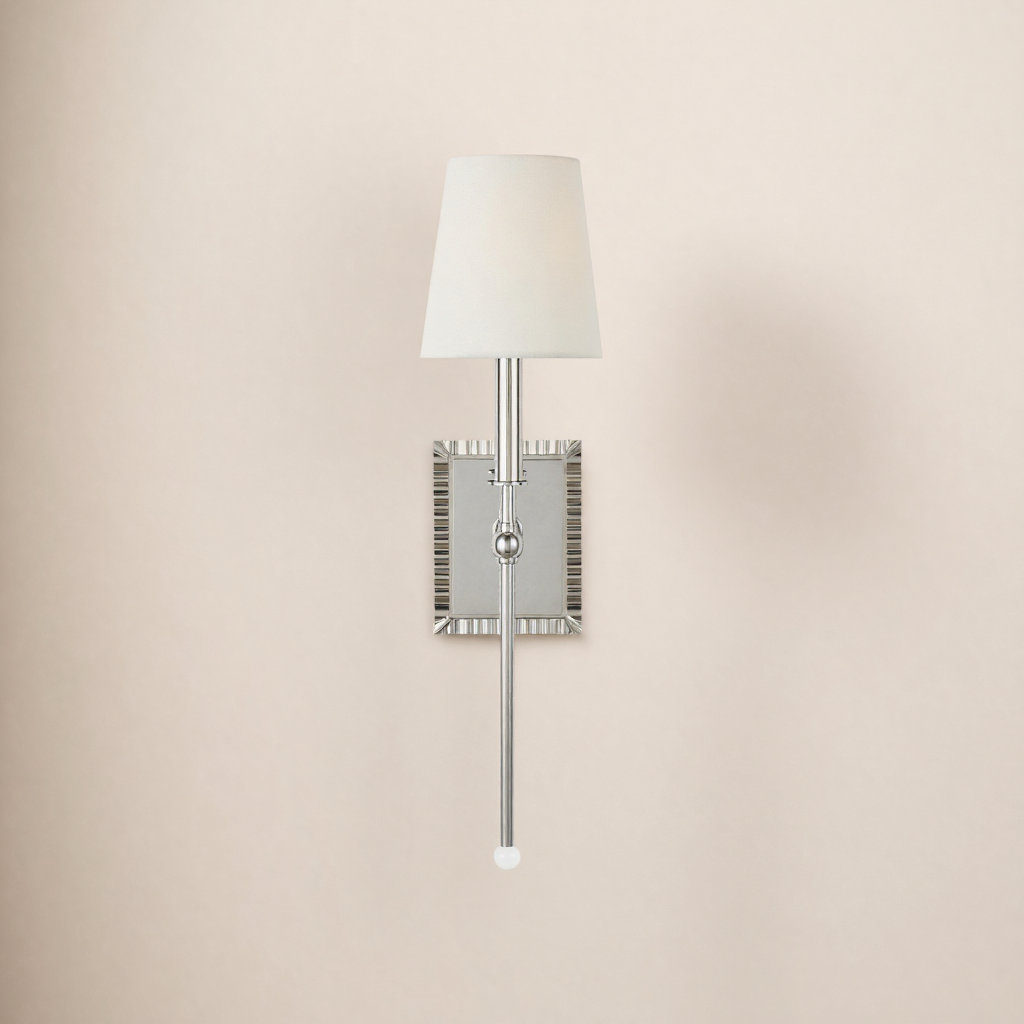 Tavernier Single Light Dimmable Armed Sconce, Polished Nickel